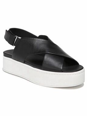 VINCE • Black Leather Weslan Criss-Cross Platform Slingback Sandals, 7.5